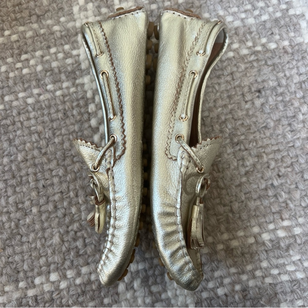 Coach 7 Nadia Gold Driving Loafer Slip On Moccasin Soft Leather Tassel - Picture 3 of 10